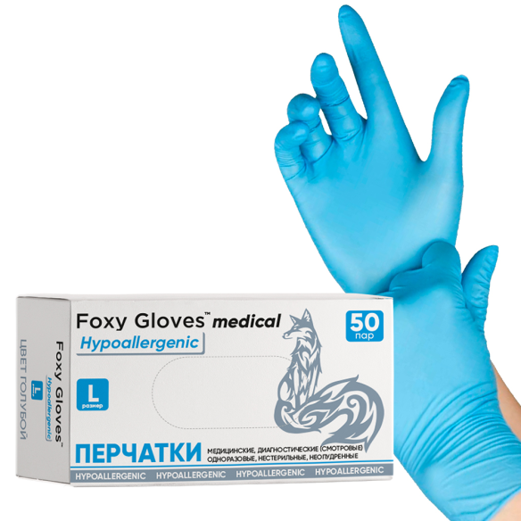 Перчатки нитриловые Foxy Gloves голубые